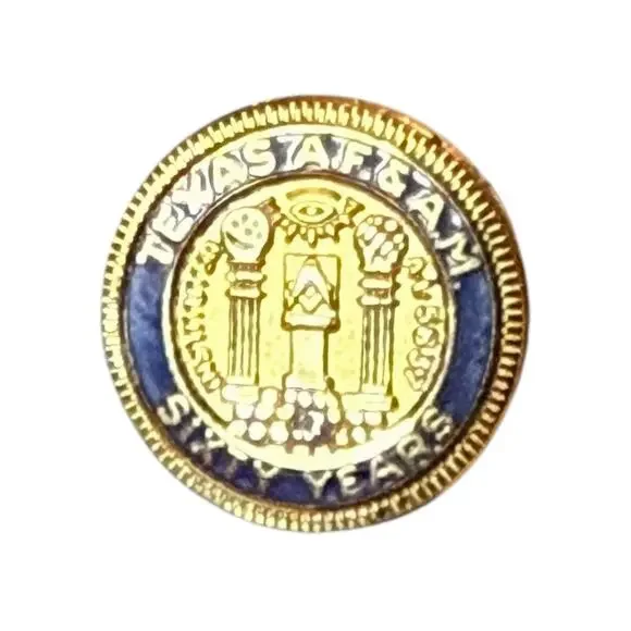 VTG Masonic Pin Grand Lodge Texas A.F. & A.M. Masons 60 yrs 10k Plate Gemstone